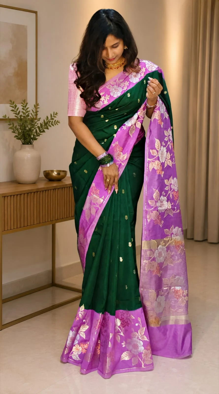 Emerald Green Banarasi Katan Silk Saree